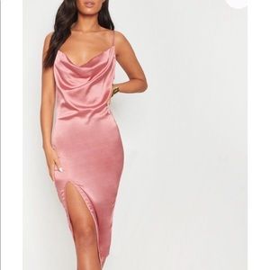 Rose Strappy Satin Cowl Midi Dress 👗